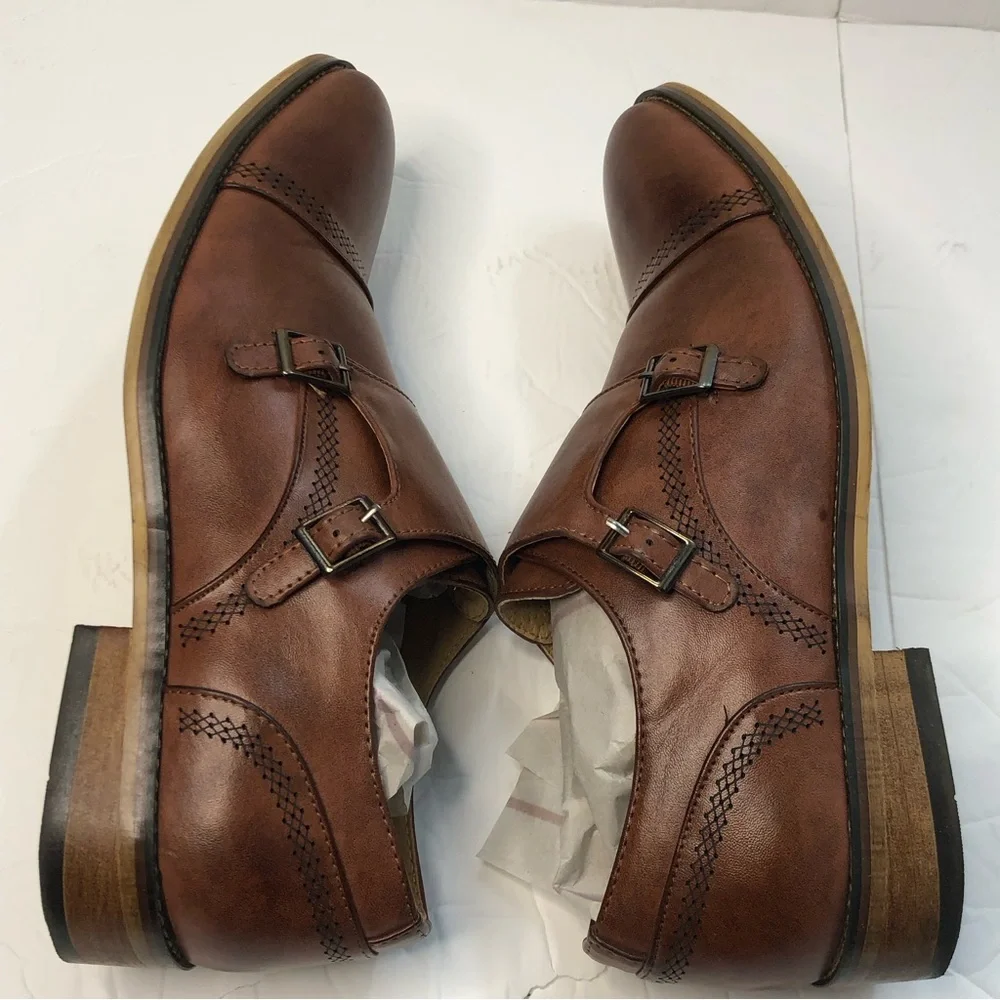 UV Signature Shoes Mens Size 10.5 Monk Strap Brown Leather Dress Shoes